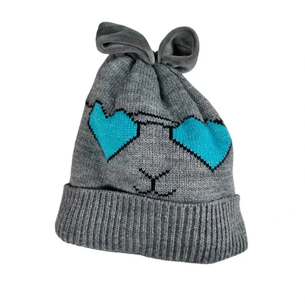 2/$30 Cat Hat Beanie Fleece Interior Warm Gray Blue Kitten